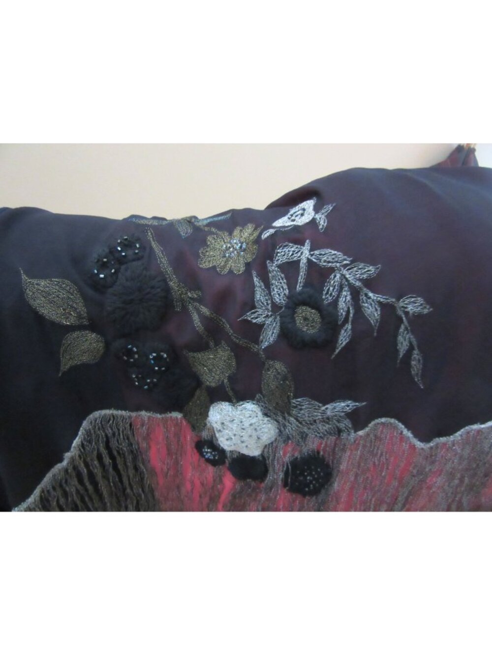 Vintage New BCBG Purple Hi Low Silk Maxi Skirt w Floral Embroidery SZ 2 - Picture 11 of 11